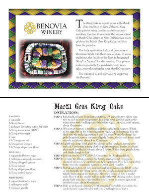 image: Benovia Winery Spring 2015 King Cake Recipe Card (front and back)
