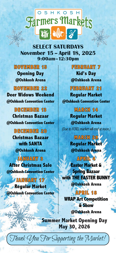 image: Oshkosh Saturday Farmers' Markets Winter Rack Card